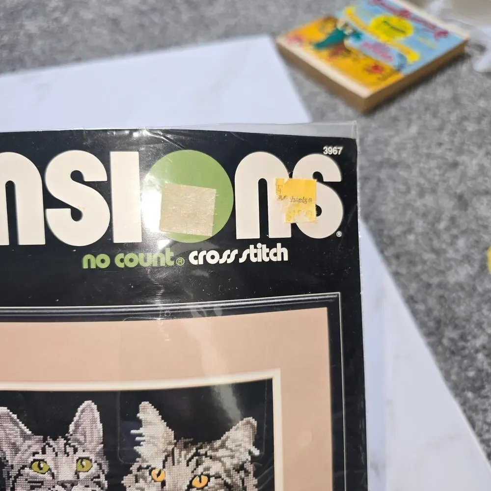 Dimensions Cross Stitch Dramatic Cat Trio Kit 3967 Feline Faces Gray Vintage